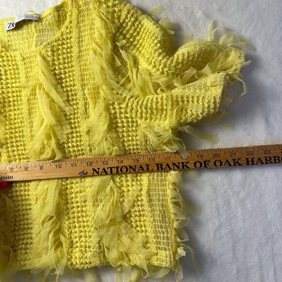 Zara Womens Shirt SZ S Yellow Shaggy fringe Tassel Fuzzy Artzycore - Picture 4 of 7